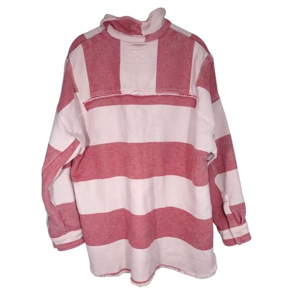 We The Free Free People Arizona Sky Striped Henley Pullover Red & White Sz Large - Picture 8 of 9